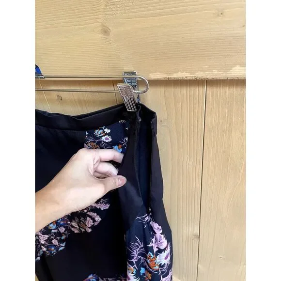 Sandro Paris Black Floral Asymmetrical Ruffle Skirt Size 1 Small Romantic Midi - Picture 8 of 11